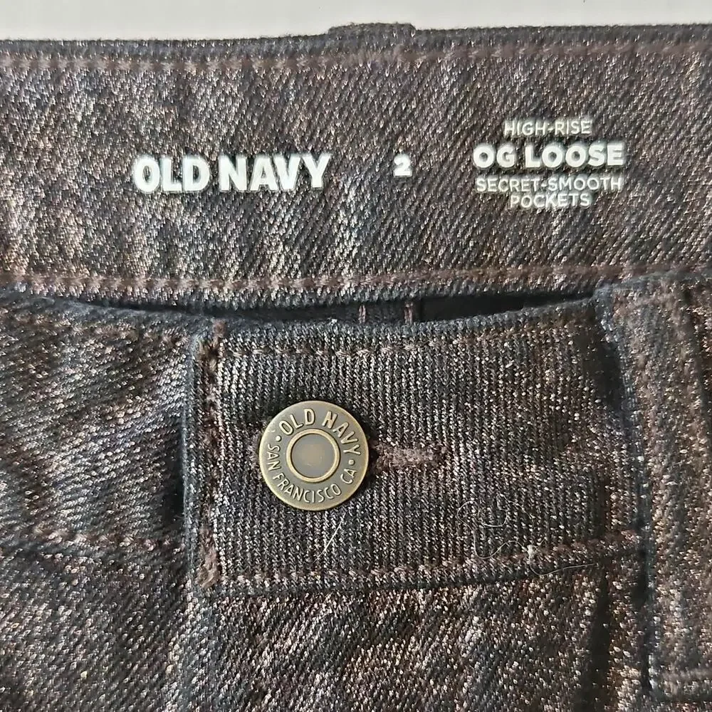 Old Navy Women's High Rise OG Loose Metallic Shimmery Jeans Black size 2